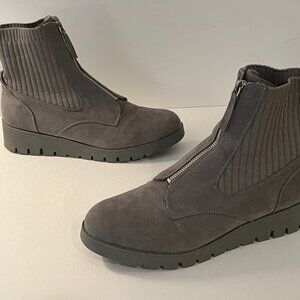 AK Anne Klein IFLEX Gray Sock Knit Zip Ankle Boots Wedge Heels Women's Size 11M